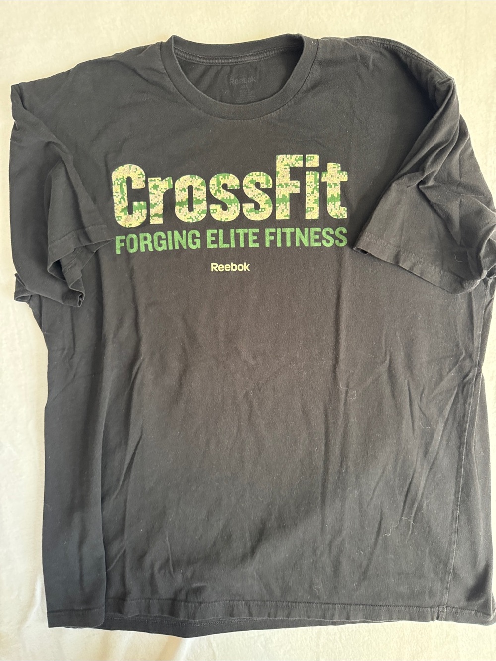 OG Reebok Men’s Black CrossFit Tee with Green Camo Logo